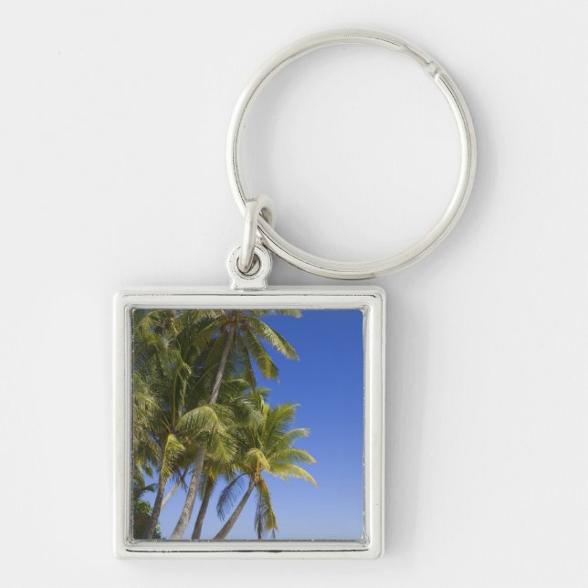 Palmstränd Cook Islands 3 Fyrkantig Silverfärgad Nyckelring (Framsidan)