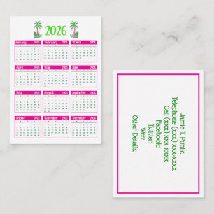 Palmträd 2026 Kalender DIY Färger Het Rosa Grön Visitkort