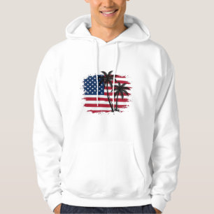Palmträd Amerikansk flagga Patriotisk strand vekto Hoodie