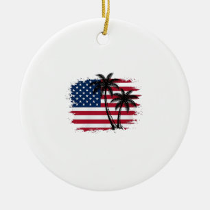 Palmträd Amerikansk flagga Patriotisk strand vekto Julgransprydnad Keramik