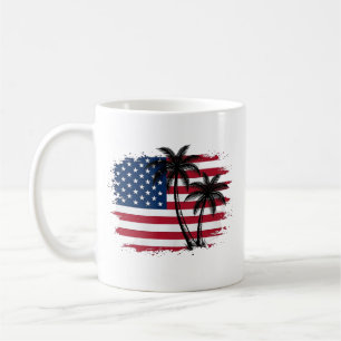 Palmträd Amerikansk Flagga Patriotisk Strand Vekto Kaffemugg