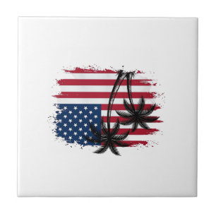 Palmträd Amerikansk Flagga Patriotisk Strand Vekto Kakelplatta