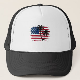 Palmträd Amerikansk Flagga Patriotisk Strand Vekto Keps