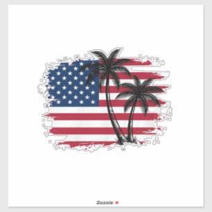 Palmträd Amerikansk Flagga Patriotisk Strand Vekto Klistermärken