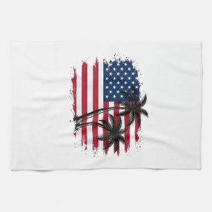 Palmträd Amerikansk Flagga Patriotisk Strand Vekto Kökshandduk