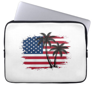 Palmträd Amerikansk flagga Patriotisk strand vekto Laptop Fodral
