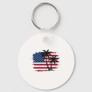 Palmträd Amerikansk Flagga Patriotisk Strand Vekto Nyckelring