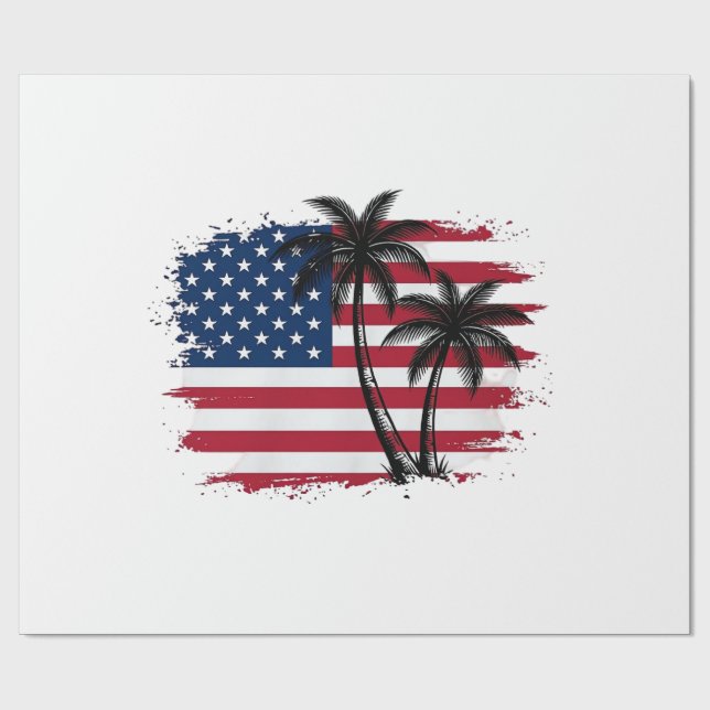 Palmträd Amerikansk flagga Patriotisk strand vekto Presentpapper (Platt)