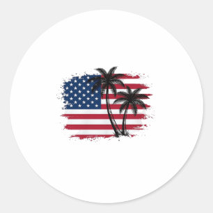 Palmträd Amerikansk flagga Patriotisk strand vekto Runt Klistermärke