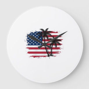 Palmträd Amerikansk Flagga Patriotisk Strand Vekto Stor Klocka