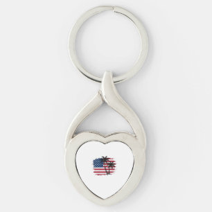 Palmträd Amerikansk Flagga Patriotisk Strand Vekto Twisted Heart Silverfärgad Nyckelring