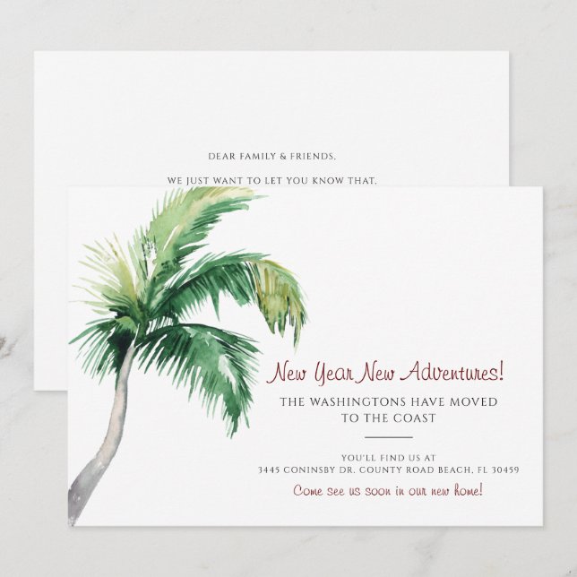 Palmträd ändring av adress flyttenotis julkort (Fram/baksida)