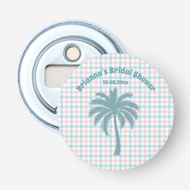 Palmträd Azure Rosa Rutig Bröllopsfest Flasköppnare (Framsidan)