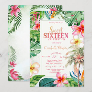 Palmträd blad Tropiska blommor Sommar Sweet 16 Inbjudningar