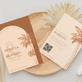Palmträd Boho Beach Terracotta QR-kod Bröllop Spara Datumet