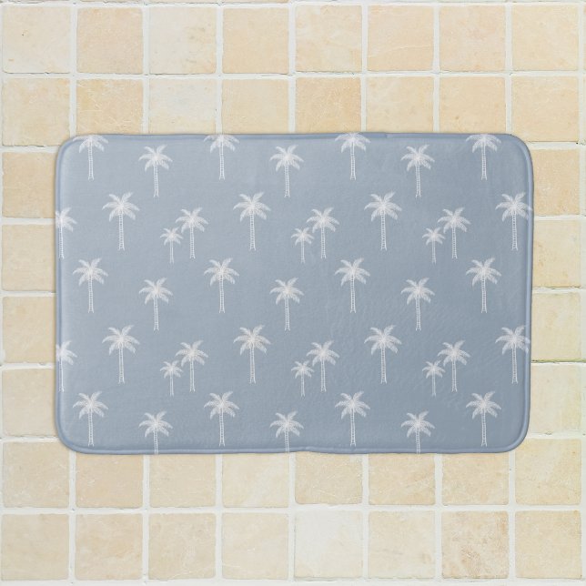 Palmträd Boho Kustnära Bondgård Dusty Blue Badrumsmatta (Skapare uppladdad)