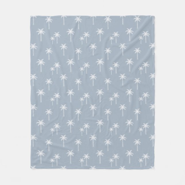 Palmträd Boho Kustnära Bondgård Dusty Blue Fleecefilt (Framsidan)