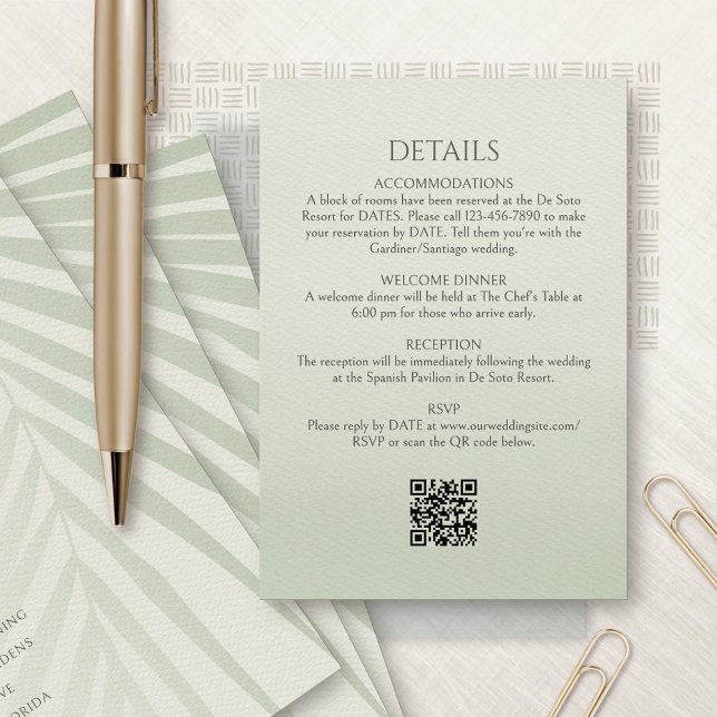 Palmträd Destination Detaljer QR-kod Bröllop Tilläggskort (Skapare uppladdad)