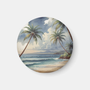 Palmträd Hawaiian Resa Honolulu Blått Hav Magnet