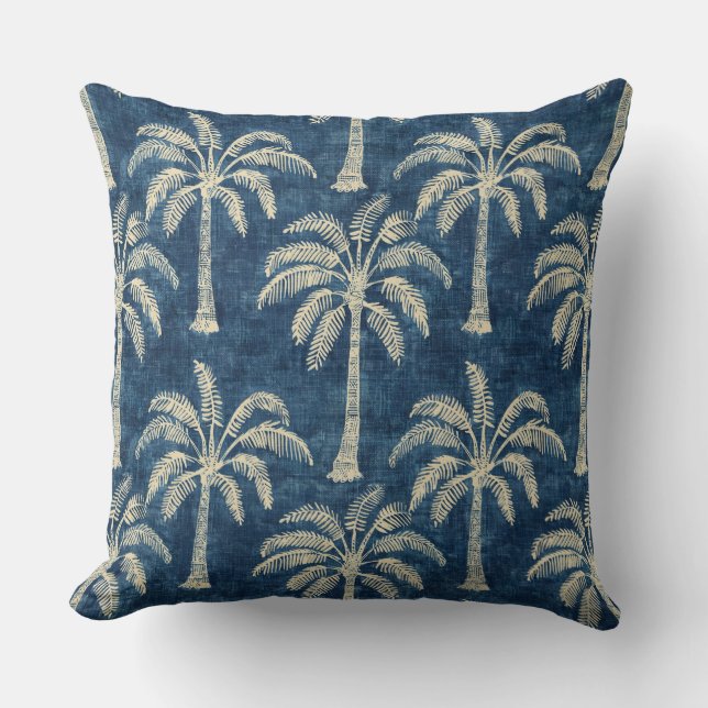 Palmträd Indigo Blå & Kräm Kastkudde Kudde (Framsida)