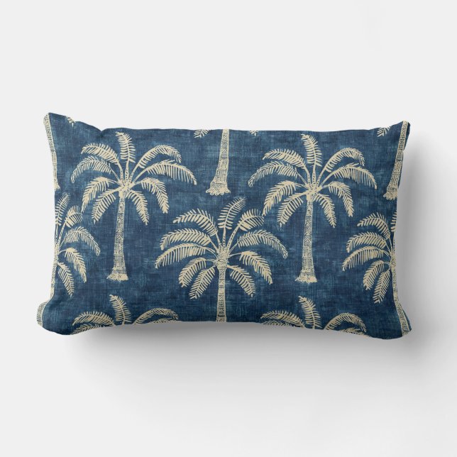 Palmträd Indigo Blå & Kräm Lumbalpåse Lumbarkudde (Framsida)