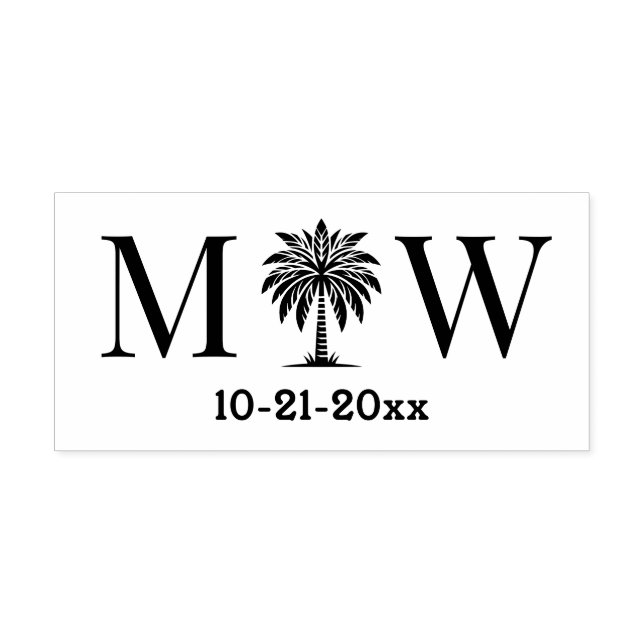 Palmträd Initial Äktenskap Monogram Datum #6 Självfärgande Stämpel (Design)