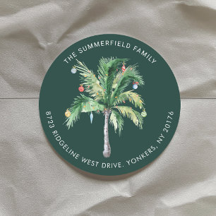 Palmträd Kust Jul Returadress Runt Klistermärke