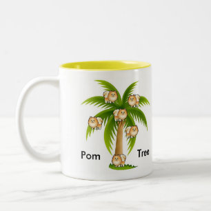Palmträd med Pomeranians Två-Tonad Mugg