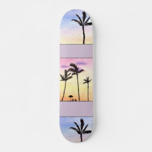 Palmträd med soluppgångar i pastell mini skateboard bräda 18,5 cm