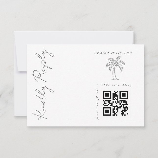 Palmträd Modern Elegant Bröllops QR-kod  OSA Kort (Framsida)