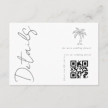 Palmträd Modern Vit QR-kod Bröllopsdetaljer