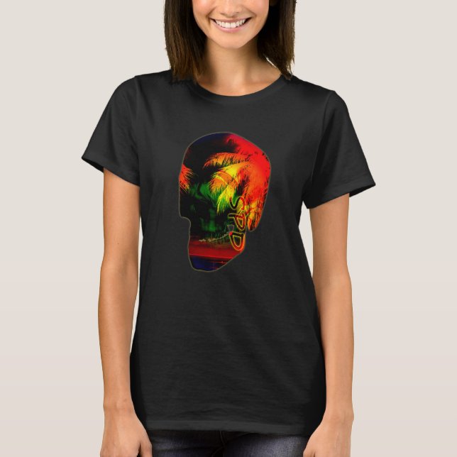 Palmträd Natt Oceanen Döskalle T Shirt (Framsida)