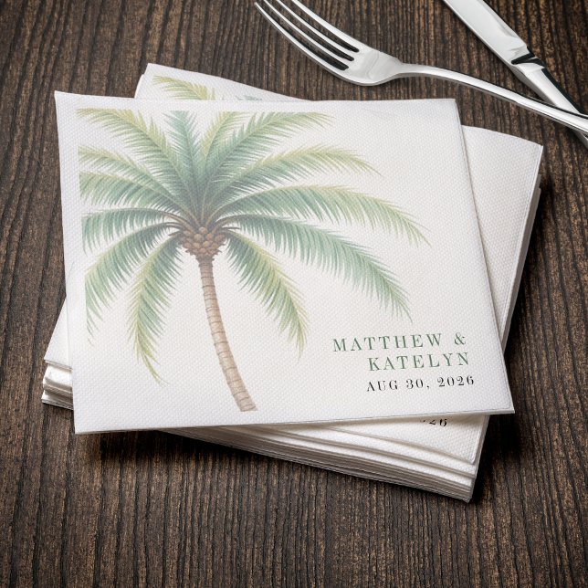 Palmträd Ö-destination Grön Bröllop Pappersservett (Palm Tree Island Destination Green Wedding Napkins
)