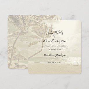 Palmträd Ö Island Strand Sepia Bröllopsinbjudan Inbjudningar