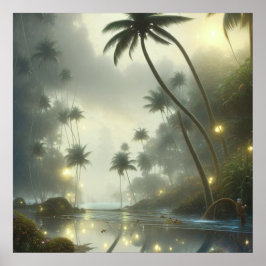 Palmträd och hav dimmig dag poster