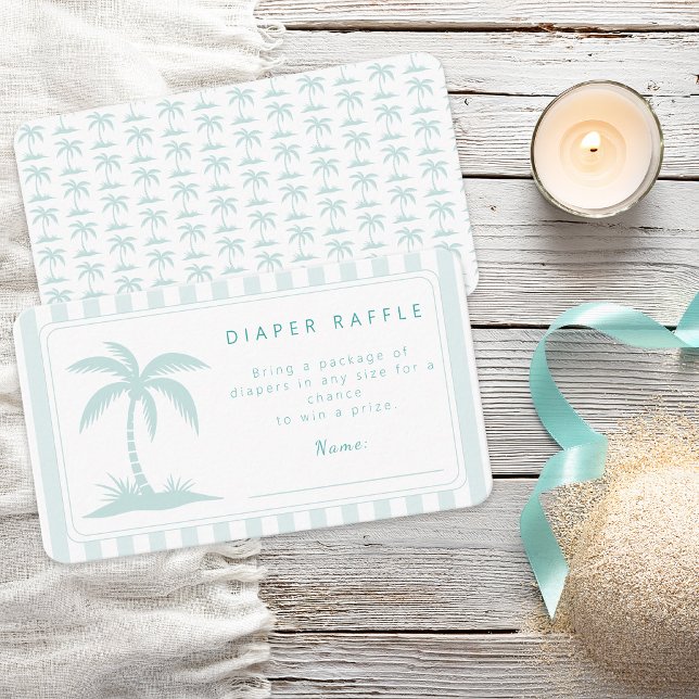 Palmträd och nappflaskor Baby Shower Blöjtomte Tilläggskort (Palm Trees and Pacifiers Blue Baby Shower Diaper Raffle Enclosure Card)