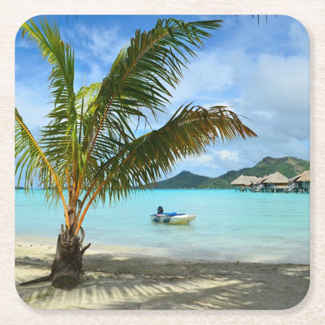 Palmträd- och overwatersemesterortkustfartyg underlägg papper kvadrat (Framsidan)