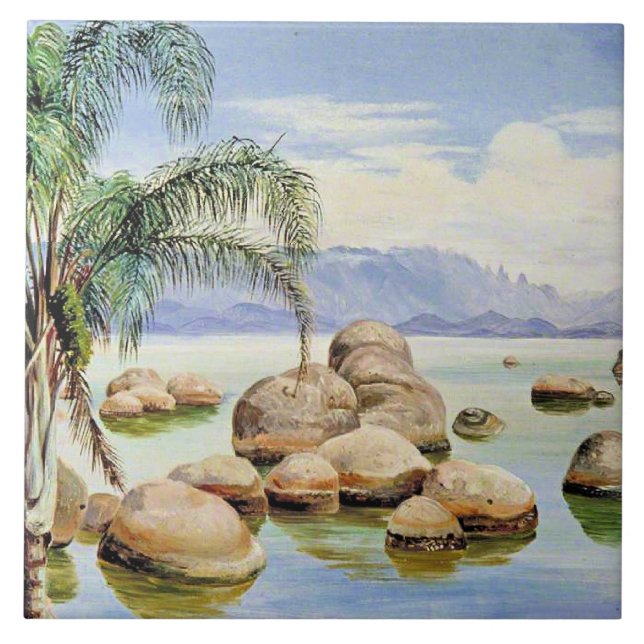 Palmträd och stenblock, Riobukten, Kakelplatta (Framsidan)