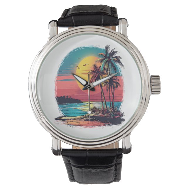 Palmträd och strand armbandsur (Framsida)