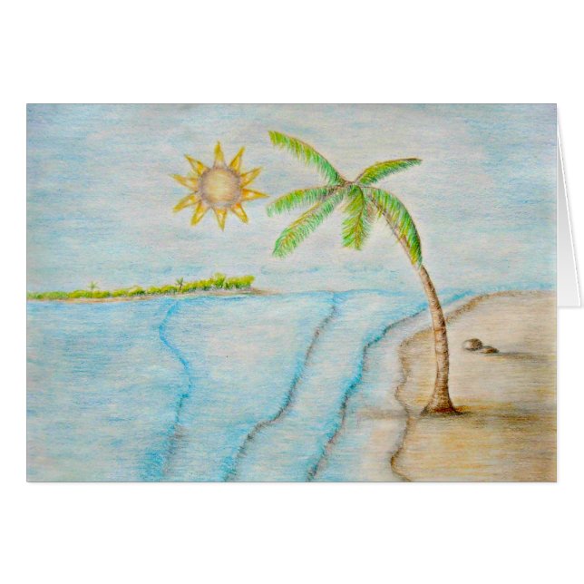 palmträd och strand hälsningskort (Framsidan Horizontal)