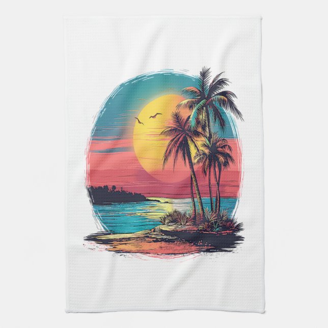 Palmträd och strand kökshandduk (Vertikal)