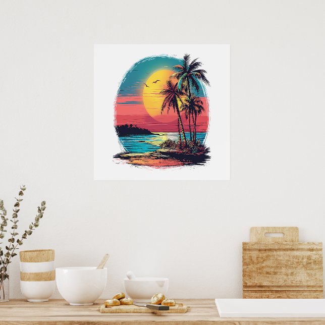 Palmträd och strand poster (Kök)