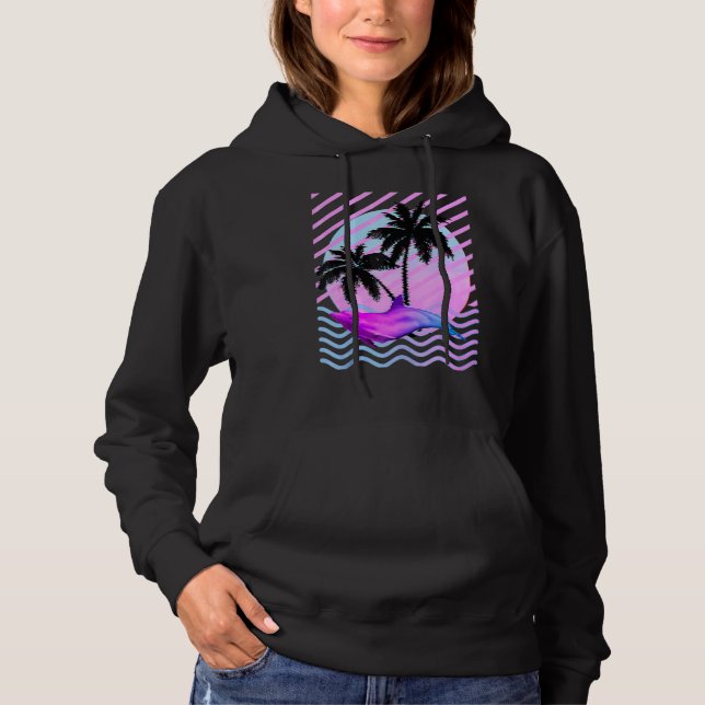 Palmträd och Vaporwave i estetiska 80-talet T Shirt (Framsida)