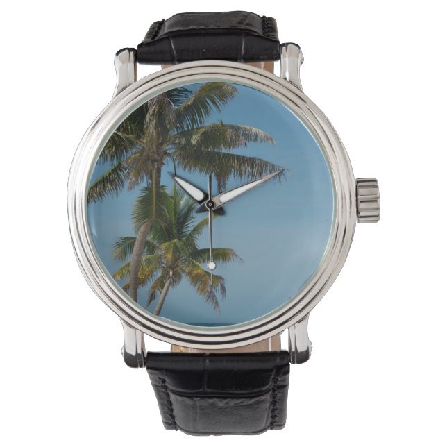 Palmträd och vit sandstrand armbandsur (Framsida)