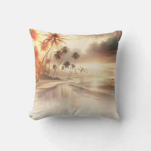 Palmträd & Orange Solnedgång Strand Kudde