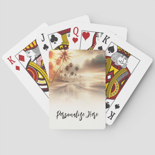 Palmträd & Orange Solnedgång Strandbröllop Casinokort (Baksidan)