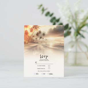 Palmträd & Orange Solnedgång Strandbröllop RSVP Inbjudningar
