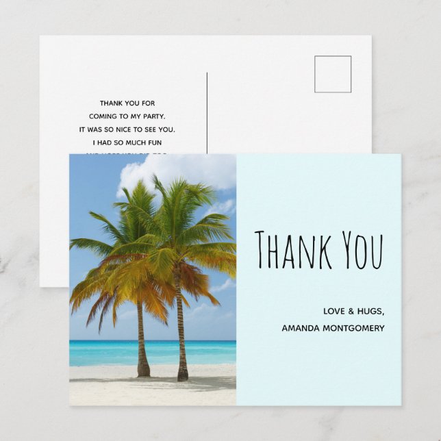 Palmträd på en tropisk strand Tack Vykort (Fram/baksida)