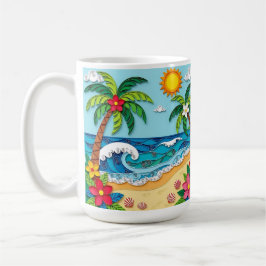 Palmträd på stranden kaffemugg