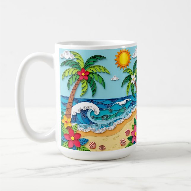 Palmträd på stranden  kaffemugg (Vänster)